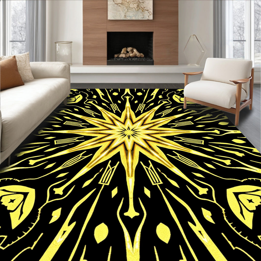 Golden Sunburst Kaleidoscope Rug