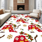 Red Floral Cow Snowflakes Holiday Rug