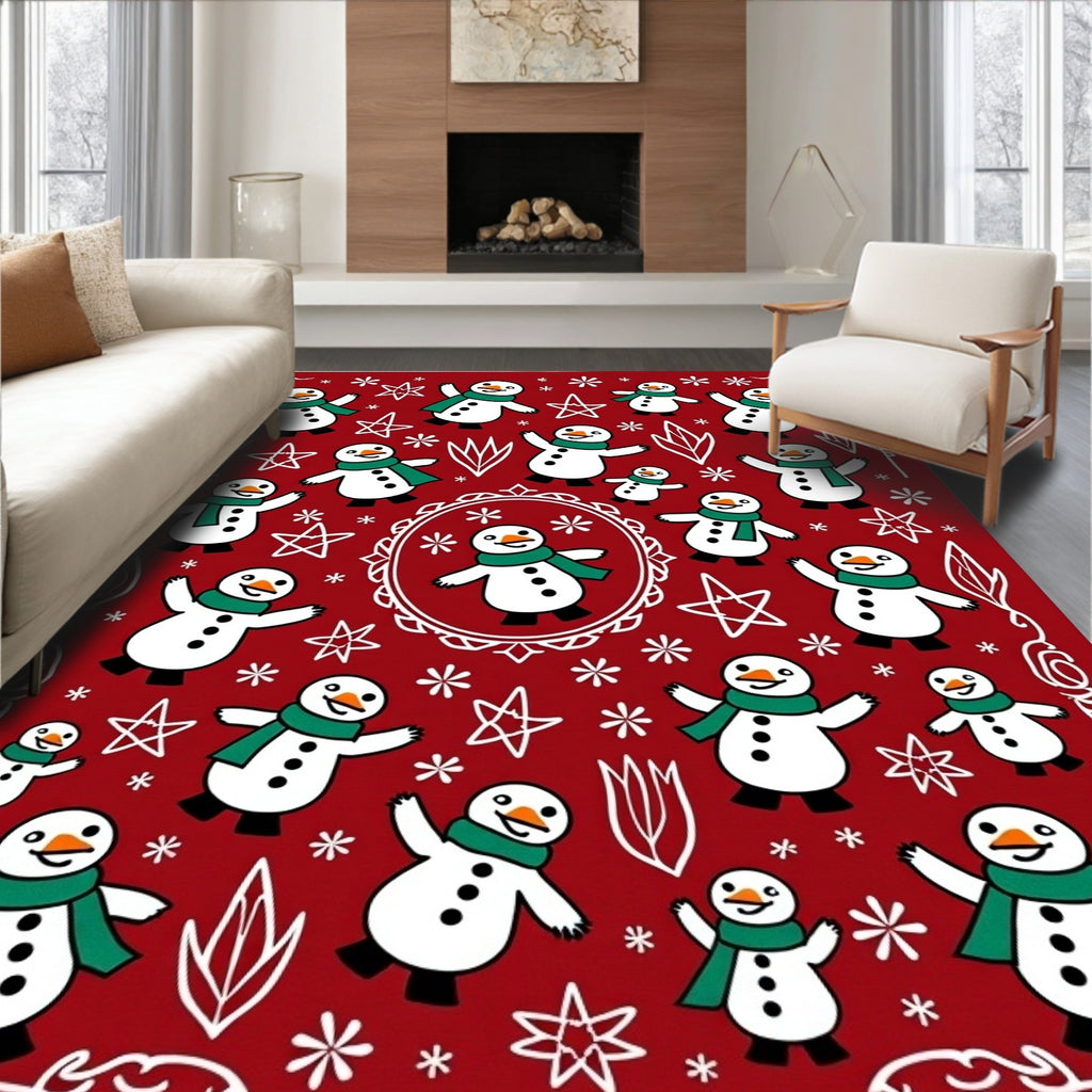 Red Snowman Forest Holiday Collection Rug