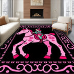 Pink Horse Rider Folk Art Rug