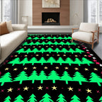 Festive Green Christmas Tree Starry Night Rug
