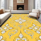 Golden Yellow Floral Scroll Medallion Rug