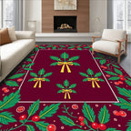 Whimsical Green Holly Berry Ribbon Rug