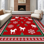 Red White Snowflake Horse Border Rug