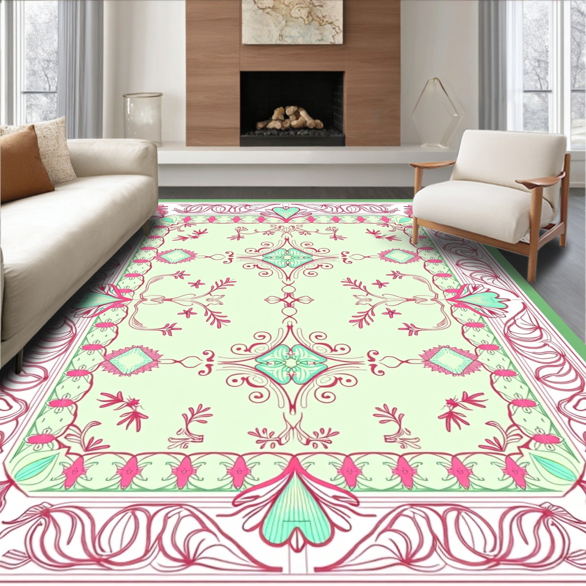 Sweet Pink Floral Art Nouveau Rug