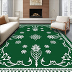 Emerald Snowflakes In Ornate Border Rug