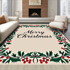 Festive Holly Border Cream Rug