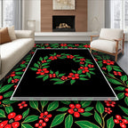 Red Floral Vines Black Garden Rug