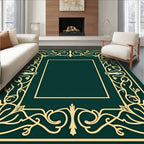 Emerald Gold Filigree Scroll Frame Rug