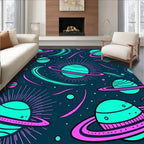 Cosmic Turquoise Pink Swirl Planets Rug