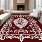 Deep Red White Ornate Medallion Area Rug