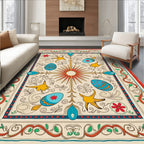 Eclectic Yellow Birds Easter Eggs Sunburst Rug