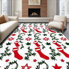 Red Green Christmas Stocking Star Garland Rug