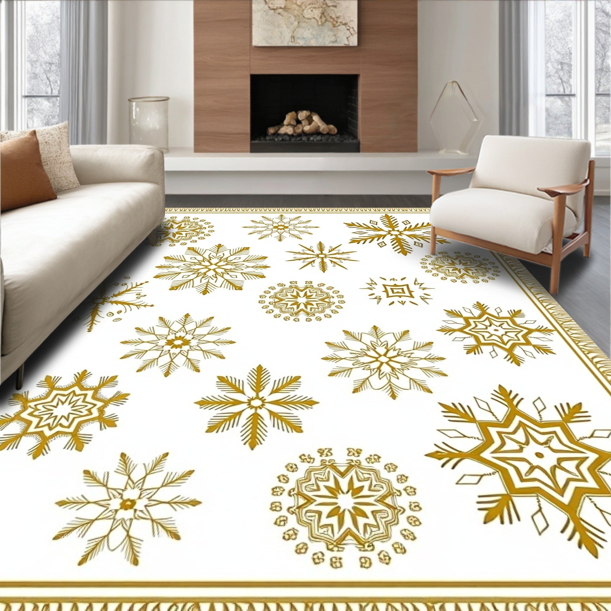 Golden Snowflake Medallion Ensemble Rug