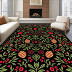 Black Berry Vine Floral Garden Rug