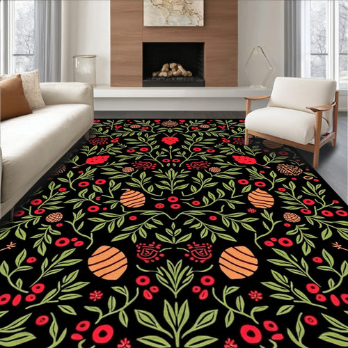 Black Berry Vine Floral Garden Rug