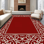 Crimson Ivory Swirling Floral Border Rug