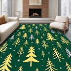 Gold White Evergreen Forest Pattern Rug