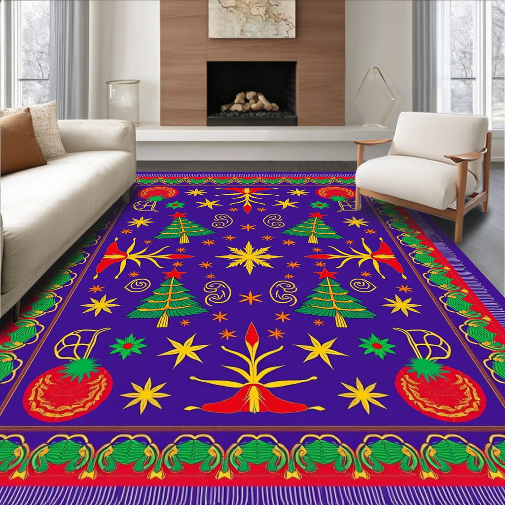 Royal Blue Festive Christmas Tree Stars Rug