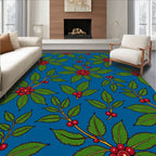 Vibrant Blue Red Berry Foliage Rug