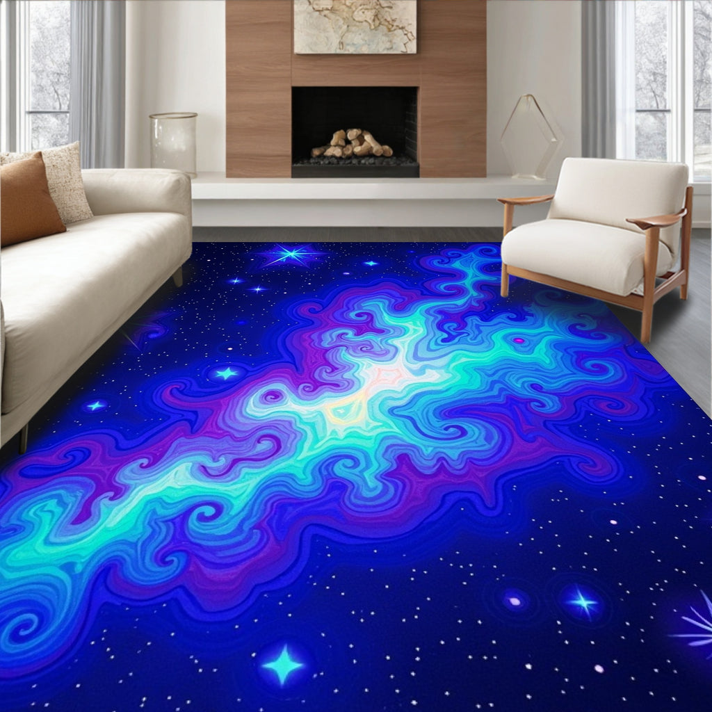 Vibrant Nebula Swirl Starry Night Rug