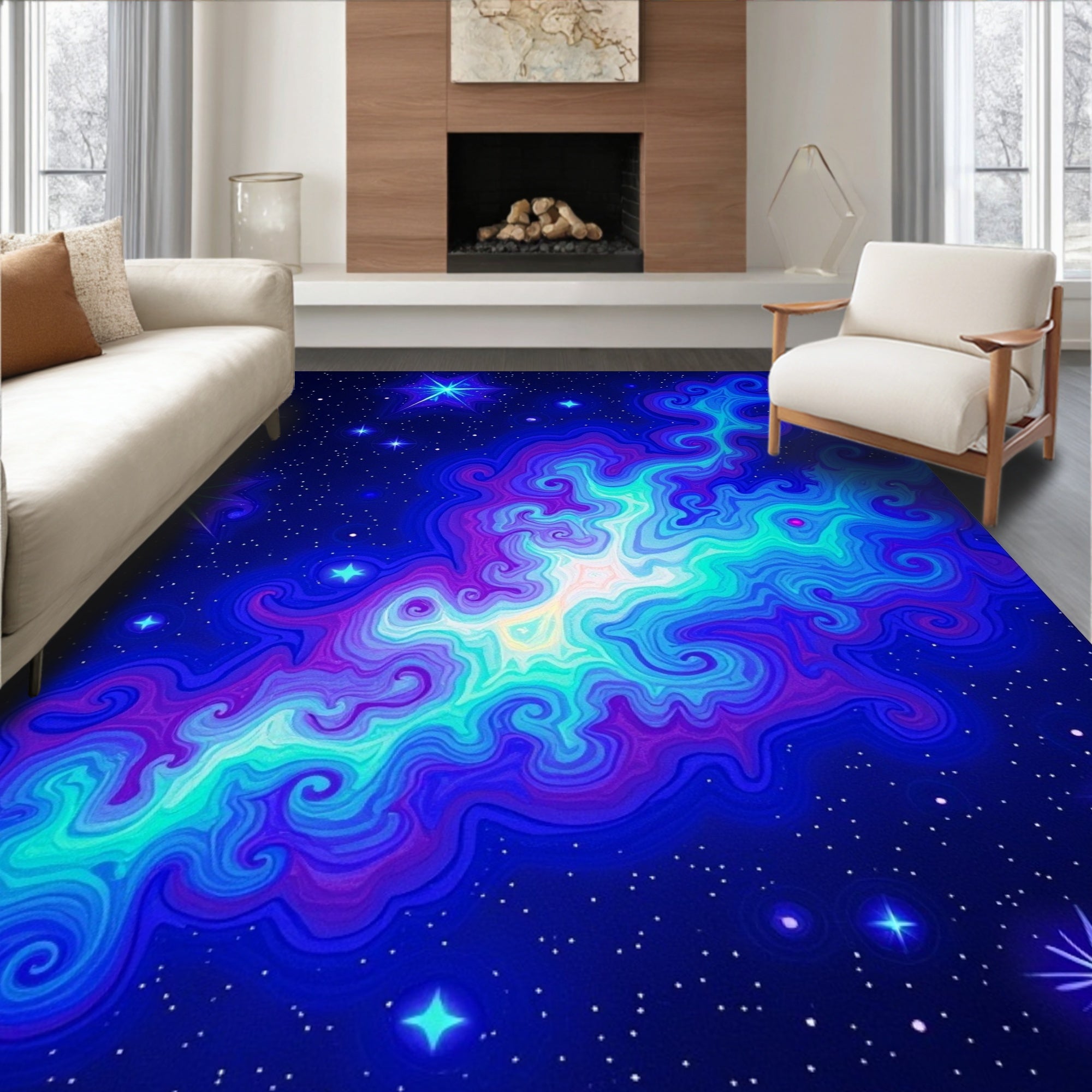 Vibrant Nebula Swirl Starry Night Rug