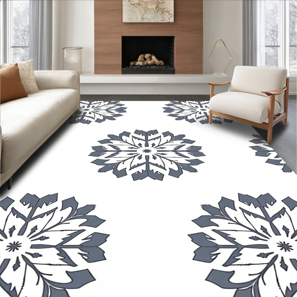 Gray Snowflake Medallion Repeat Rug