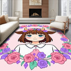 Anime Girl Pink Purple Floral Wreath Rug