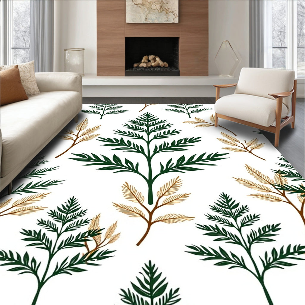 Green and Gold Leaf Arrangement Rug