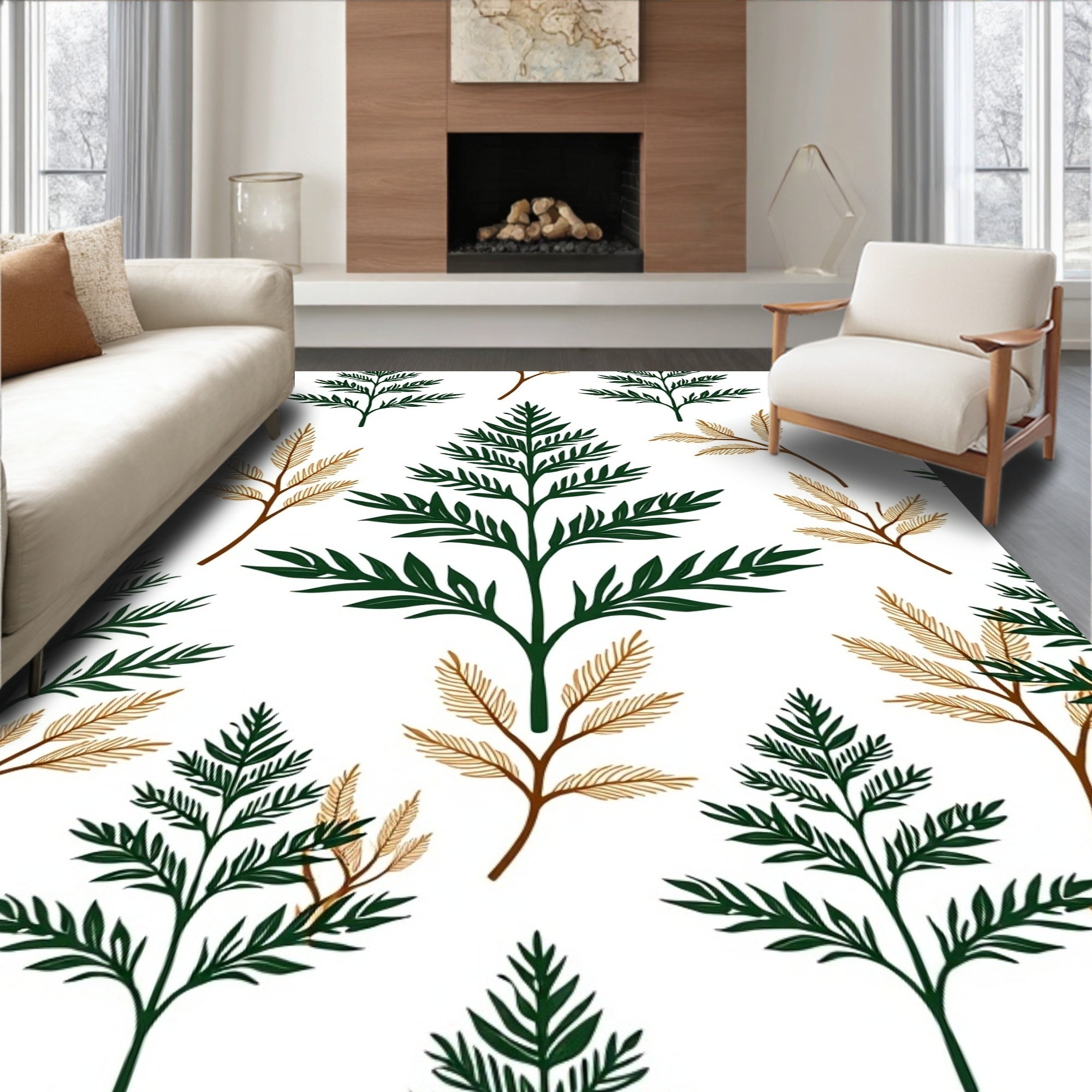 Green and Gold Leaf Arrangement Rug