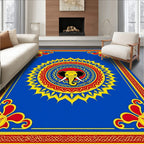 Bold Blue Yellow Red Elephant Mandala Rug
