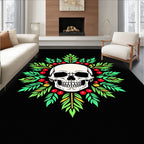 White Skull Green Leaf Berry Wreath Rug