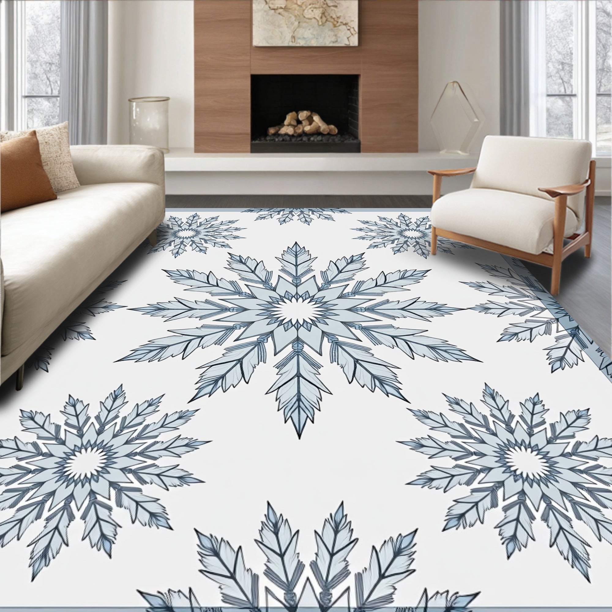 Winter Blue Snowflake Medallion Rug