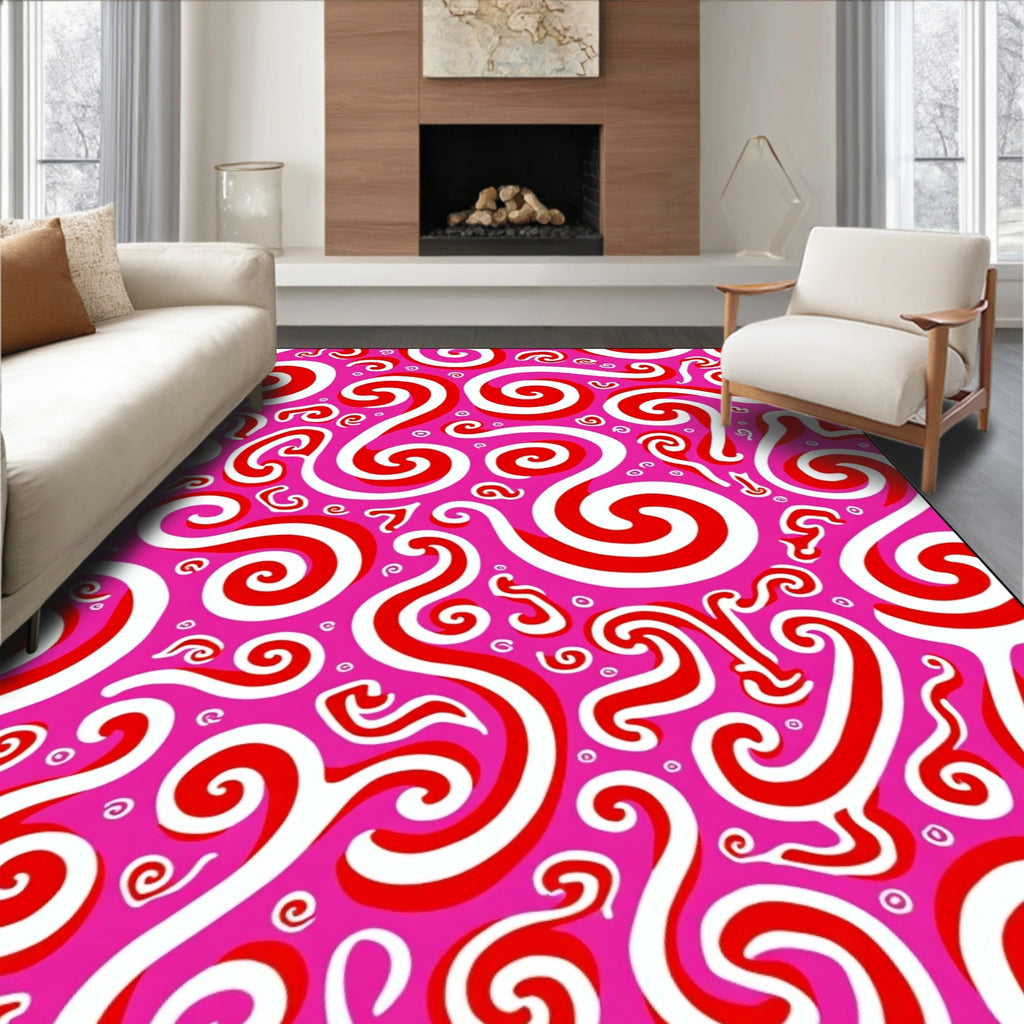 Pink Red Swirl Abstract Organic Rug