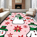 Cute Snowman Poinsettia Christmas Rug