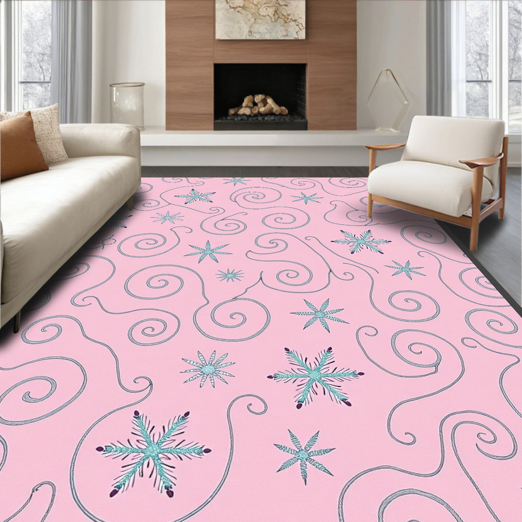 Pink Snowflake Swirls Snowfall Rug