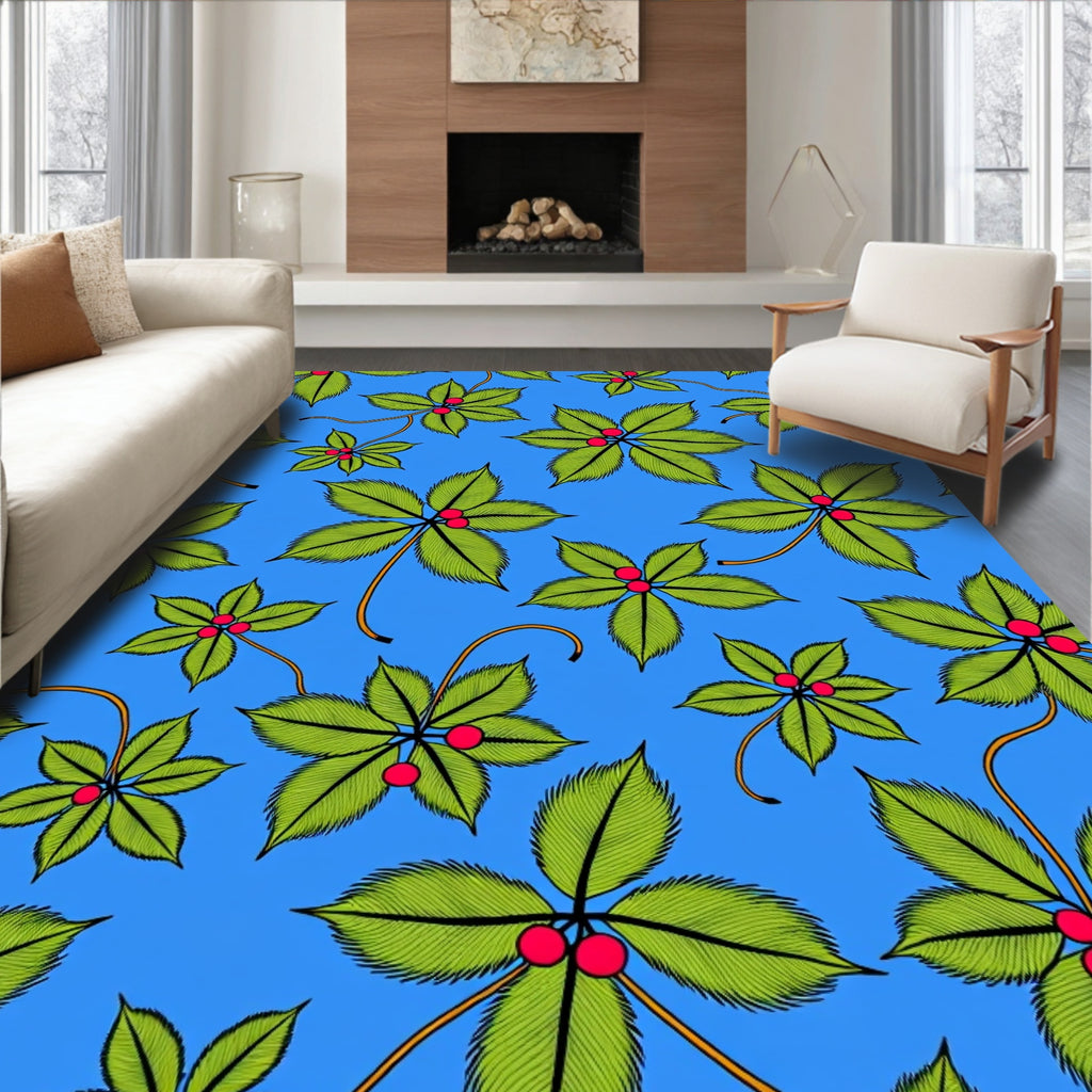 Vibrant Green Leaf Berry Cluster Rug