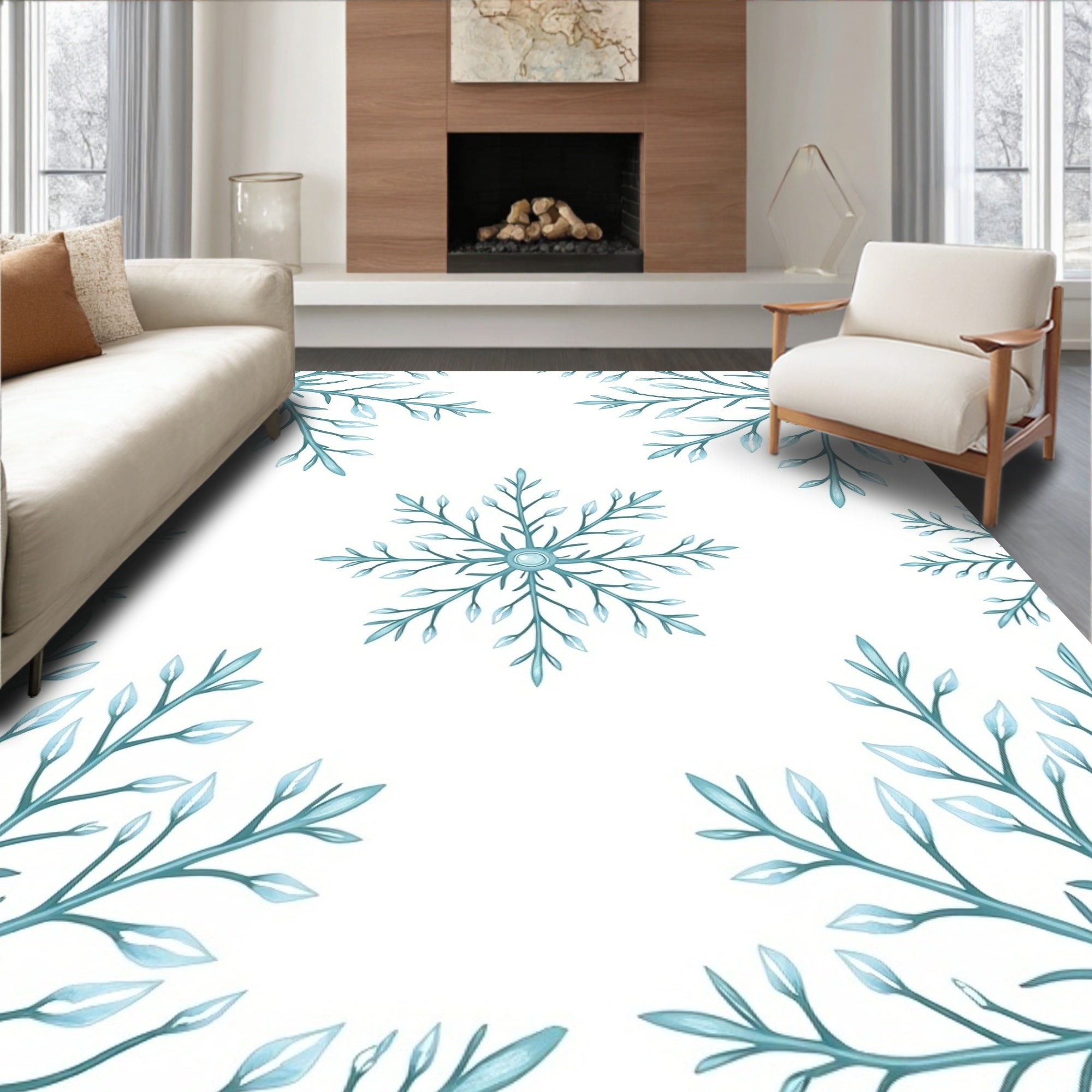 Aqua Winter Snowflake Radiance Rug