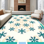 Teal Snowflake Medallion Cream Border Rug