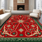 Crimson Green Ivory Floral Sunburst Rug