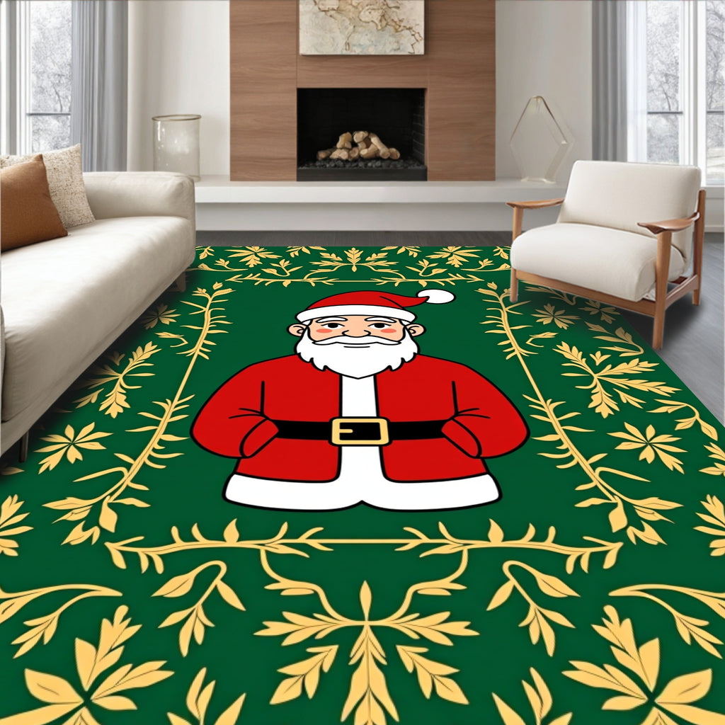 Festive Green Santa Scrollwork Rug