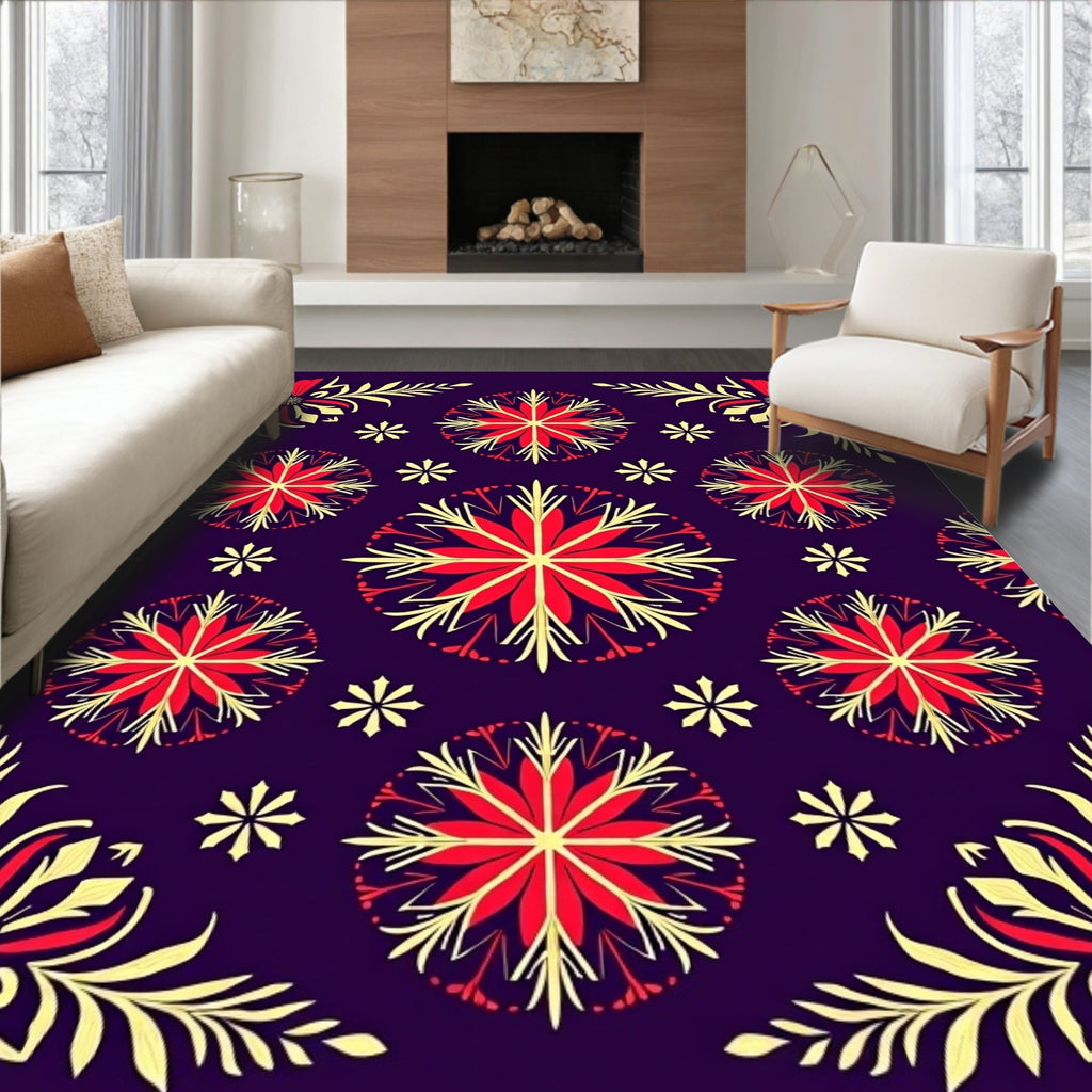 Vibrant Red Yellow Floral Medallion Rug