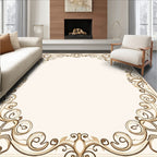 Cream and Brown Scrollwork Border Rug