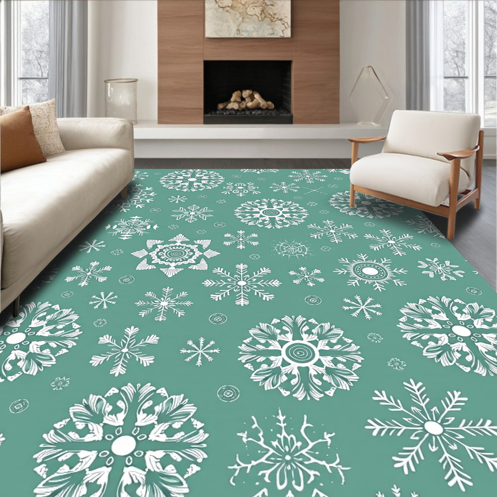 Teal White Snowflake Holiday Scatter Rug
