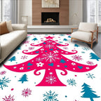 Crimson Fuchsia Snowflake Christmas Tree Rug
