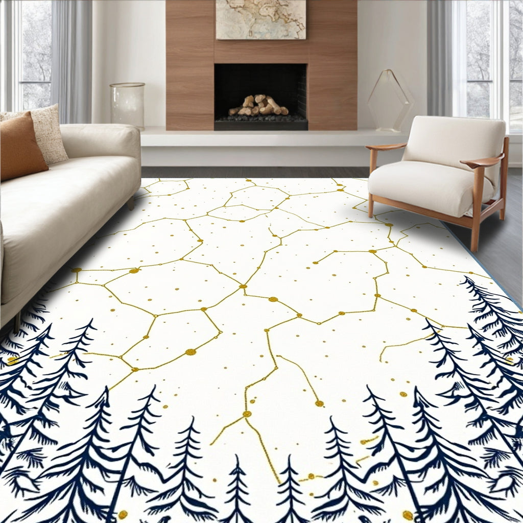 Golden Constellation Forest Scene Rug