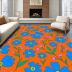 Retro Blue Daisy Orange Floral Rug