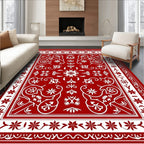 Crimson Red White Floral Medallion Rug