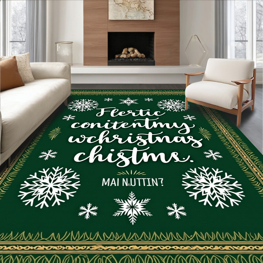 Green Snowflake Whimsical Christmas Lettering Rug