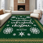 Green Snowflake Whimsical Christmas Lettering Rug